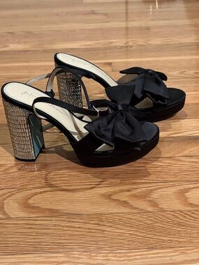 Betsey Johnson Platforms with Black Satin Bow and Disco Heel - Size 8